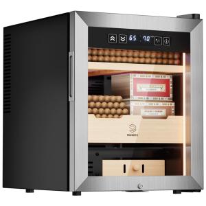 Umidor de Charutos Elétrico 50 Litros MIUGUYO, para 350 Charutos, Controle de Temperatura e Umidade, Gabinete em Cedro Espanhol, Trava.