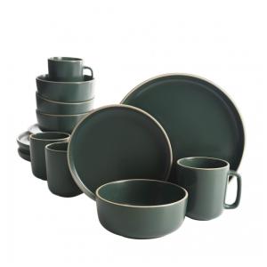 Aparelho de Jantar com 16 Peças em Cerâmica Faiança Incluindo Pratos, Xícaras e Bowls, Gibson Home Zuma, Verde