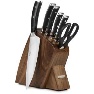 Wu Conjunto de Facas em Aço Inoxidável com Afiador Embutido e Bloco de Bancada 7 Peças, WSTHOF, Preto