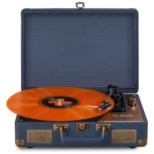 Toca Discos Vinil Mala Portátil 3 Velocidades e Alto Falantes Saída RCA, LUKER, Azul