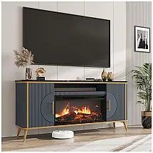 Rack TV Lareira Elétrica RNLRNL 168x85cm 5000BTU Chamas LED Azul Marinho 110V