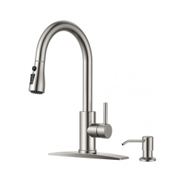 Torneira Cozinha com Dispensador de Sabão e Pulverizador Pull Down em Níquel Escovado, FORIOUS.