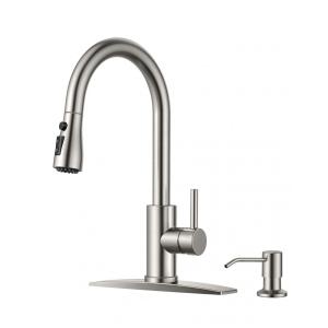 Torneira Cozinha com Dispensador de Sabão e Pulverizador Pull Down em Níquel Escovado, FORIOUS.