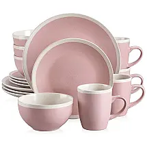 Aparelho de Jantar com 16 Peças em Cerâmica Faiança Incluindo Pratos e Bowls, Vancasso Seesami, Rosa