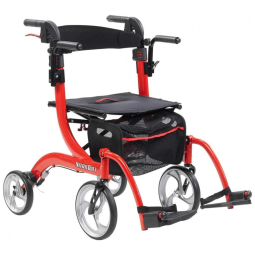 Andador Adulto Idoso 2 em 1 Drive Medical com Assento e Bolsa, Suporta até 136 Quilos, Vermelho