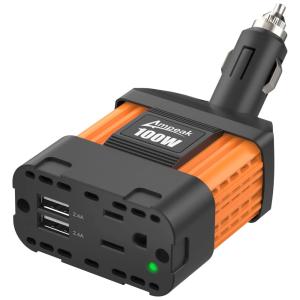 Inversor de Potência 100W DC 12V para AC Tomada AC e USB 2.1A Ultra Compacto, 110v, AMPEAK IVUFA0100, Laranja