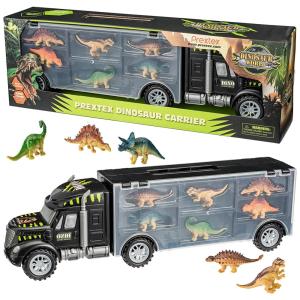 Caminhão Transportador de Dinossauros 40 cm com 6 Mini Dinossauros para Crianças Acima de 3 Anos