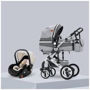 Carrinho de Bebê Dobrável 3 em 1 com Cinto de Segurança de 5 Pontos e Inclinação Ajustável, LBOYU, Cinza