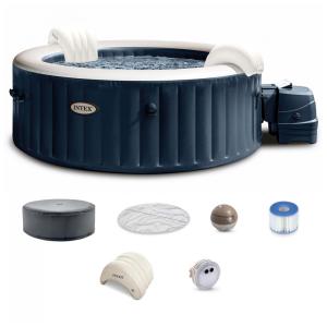 Spa Inflável Hidromassagem para 4 Pessoas com 140 Jatos de Bomba Aquecedora, Intex 28429EP, Azul