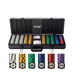 Maleta de Poker em Alumínio com 500 Fichas Numeradas para Texas Holdem 14g, Artgame, Preta