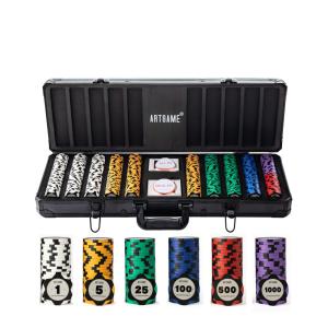 Maleta de Poker em Alumínio com 500 Fichas Numeradas para Texas Holdem 14g, Artgame, Preta