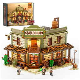 Kit de Construção Bar Western Saloon The Old West Saloon com Luz LED e 2026 Peças, FUNWHOLE, Verde