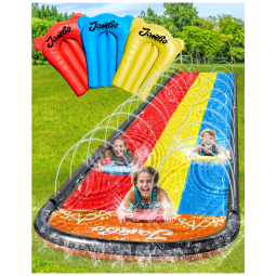 Parque Aquático Inflável 4,8 Metros com 3 Bodyboards e Sistema de Aspersão de Água de 3 Vias para Crianças, Jambo, Colorido