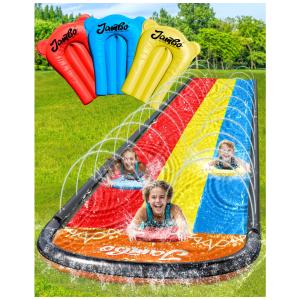 Parque Aquático Inflável 4,8 Metros com 3 Bodyboards e Sistema de Aspersão de Água de 3 Vias para Crianças, Jambo, Colorido