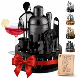 Mixology Craft Kit Bn Profissional 15 Peças em Aço Inoxidável com Suporte, Preto
