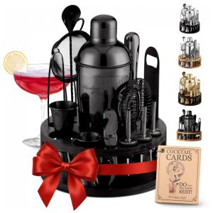 Mixology Craft Kit Bn Profissional 15 Peças em Aço Inoxidável com Suporte, Preto