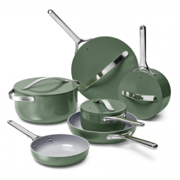 Conjunto de Panelas Antiaderente Cerâmico Caraway Deluxe 16 Peças Salvia com Suportes Magnéticos