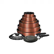 Jogo de Panelas e Frigideiras Antiaderentes, Material em Alumínio e Granito com 14 Peças e Cabo Removível, T-Fal, Cobre