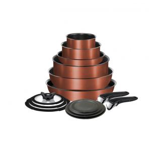 Jogo de Panelas e Frigideiras Antiaderentes, Material em Alumínio e Granito com 14 Peças e Cabo Removível, T-Fal, Cobre