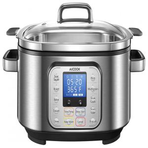 AICOOK Panela Elétrica de 5.6L Programável com Temporizador Digital, 1400W, 110V, Prata