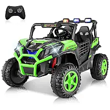 Carro Elétrico Infantil Jeep UTV 24V Verde, 2 Lugares, Assento 50 cm, 4 Amortecedores, Música, Luzes LED e Controle Remoto