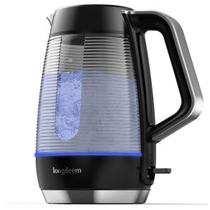 Chaleira Elétrica 1,5L com Indicador de Luz LED, sem BPA e Copo de Vidro Resistente, 1500W, LONGDEEM, Preta