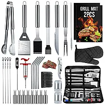 Kit Churrasco na Grelha Peças de Aço Inoxidável e Termômetro com Estojo de zenamento, HUSSAR BTS 34, Prateado