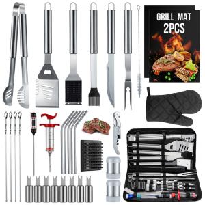 Kit Churrasco na Grelha Peças de Aço Inoxidável e Termômetro com Estojo de zenamento, HUSSAR BTS 34, Prateado