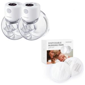 Bomba Tira Leite Dupla Portátil com Almofadas de Amamentação, Branca, MOMCOZY, Branco