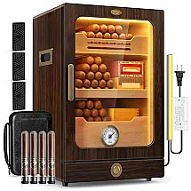 Humidor de Charutos Tesonway Cabinet Nogueira com Iluminação LED, Higrômetro e Gaveta de Acessórios