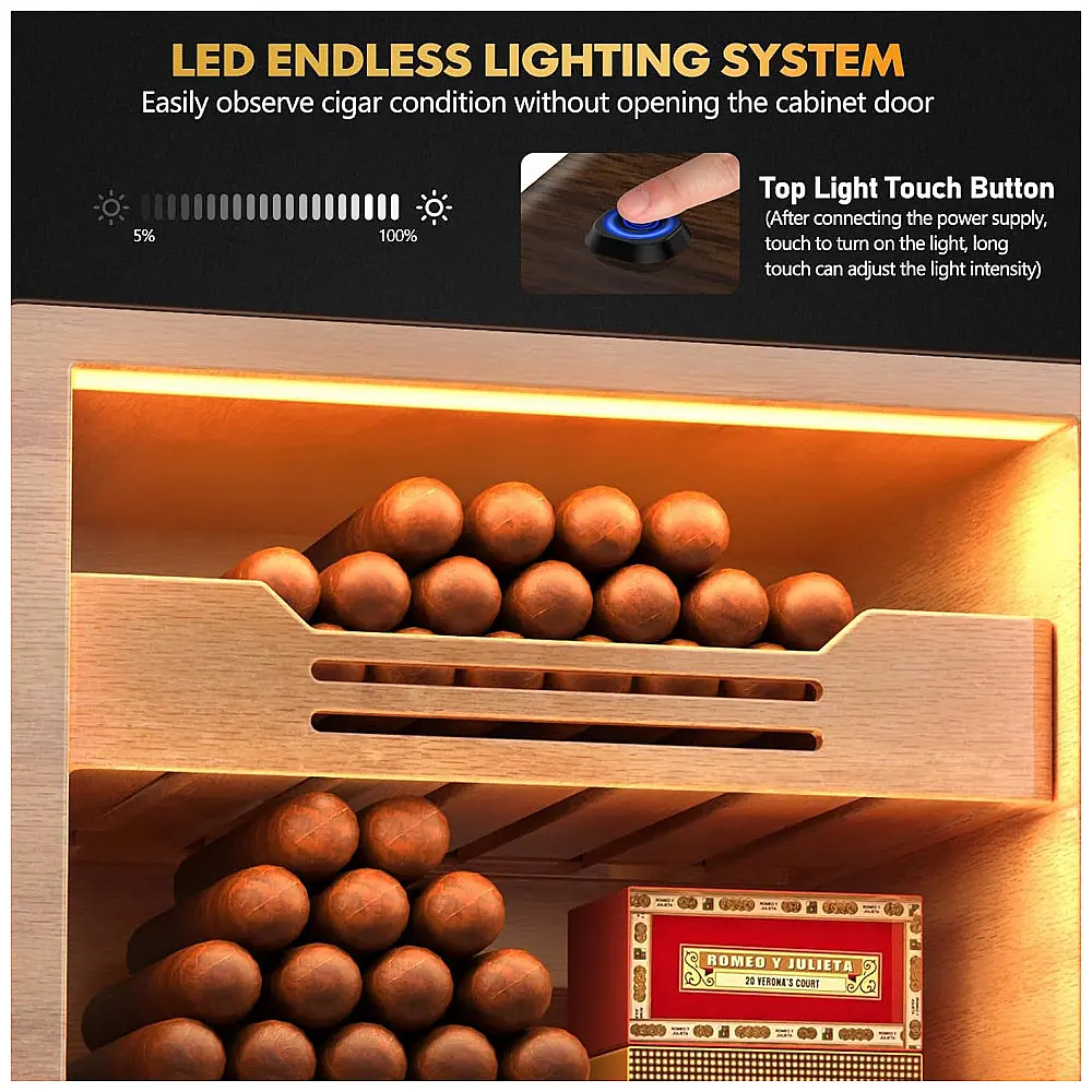 Humidor de Charutos Tesonway Cabinet Nogueira com Iluminação LED, Higrômetro e Gaveta de Acessórios — foto 3