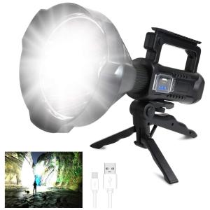 Lanterna LED Recarregável 90000 Lúmens com 4 Modos IPX5 a Prova dágua, FOLETO, Preto