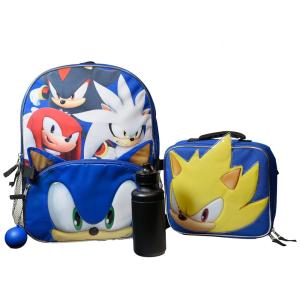 Mochila Escolar Infantil 3D 40cm ACCESSORY INNOVATIONS Sonic 4 Peças com Lancheira, Azul
