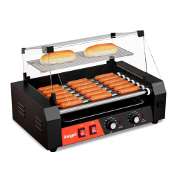 Máquina para Hot Dog 7 Rolos Capacidade 18 Unidades Aço Inox Controle Duplo de Temperatura Tampa de Vidro 1050W 110V Awgpd