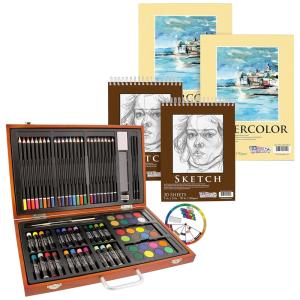 Kit de Pintura Profissional com Maleta de Madeira, 82 Peças, U.S. ART SUPPLY, Marrom