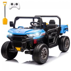 Caminhão Basculante Infantil Elétrico Sopbost Azul 24V 2 Lugares 4 Motores 75W Caçamba Automática 4WD Pneus EVA Controle Bluetooth