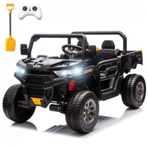 Caminhão Basculante Infantil Elétrico Sopbost Preto 24V 2 Lugares 4 Motores 75W Caçamba Automática 4WD Pneus EVA Controle Bluetooth