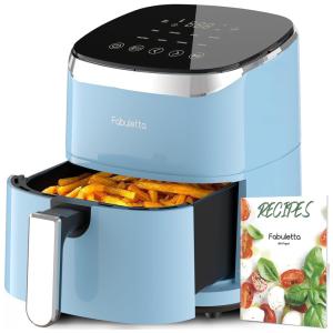 Air Fryer 4 Litros com 9 Funções, Vidro Temperado e Lembrete de Rotação, 220V 1550W, Fabuletta, Azul