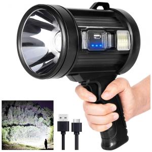 Lanterna LED Recarregável 90000 Lúmens com Energia Solar, MIXILIN W 5113, Preto