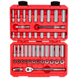 Ferramenta Automotiva Soquete e Catraca de 6 Pontos de Acionamento 8 a 19mm 47 Peças com estojo, TEKTON SKT15301, Vermelho