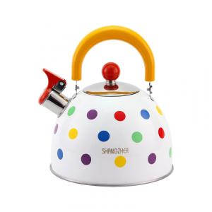 Chaleira de Chá SHANGZHER 2.5 Litros em Aço Inoxidável com Apito e Alça Dobrável, Branca