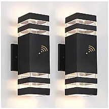 Arandela Luminária Moderna Externa de Parede à prova dágua com Sensor, Base E27 14W LED, 2 Unidades, TEBLAMPUE TEBOWLS2, Preto
