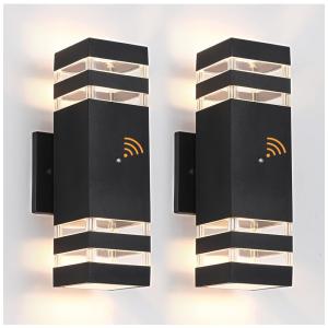 Arandela Luminária Moderna Externa de Parede à prova dágua com Sensor, Base E27 14W LED, 2 Unidades, TEBLAMPUE TEBOWLS2, Preto