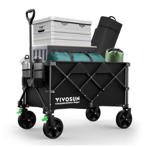 Carrinho Dobrável para Camping e Jardim com Alça Ajustável, Capacidade 80kg, VIVOSUN, Preto