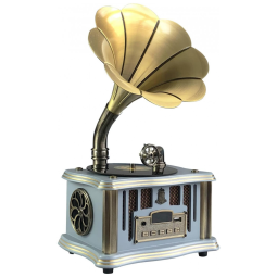 Mini Gramofone Retrô com Entrada USB, AUX, Rádio FM, Bluetooth e Controle Remoto, Artisam, Azul Claro