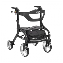 Andador para Idoso Dobrável até 160kg com Assento, Leve e Rodas Grandes, Drive Medical Pequeno, Preto