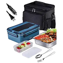 Marmita Elétrica 3 em 1 Portátil 1.5L com Divisórias, 24, 12V, 40W, 110v, RHUDAKY A 80, Cinza