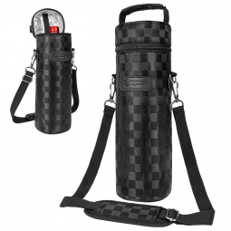 Bolsa Térmica para Garrafa de Vinho OPUX, Porta-Garrafa com Alça de Ombro, Ideal para Viagens e Piqueniques, Estampa de Quadrados - 28 cm