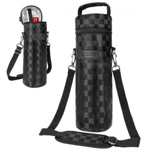 Bolsa Térmica para Garrafa de Vinho OPUX, Porta-Garrafa com Alça de Ombro, Ideal para Viagens e Piqueniques, Estampa de Quadrados - 28 cm