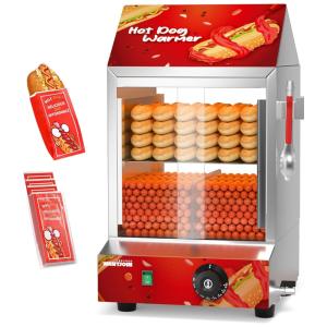 Vaporizador Elétrico para Cachorro Quente até 175 Salsichas e 40 Pães com Portas Deslizantes de Vidro e 2 Camadas, 110V 1200W, WantJoin